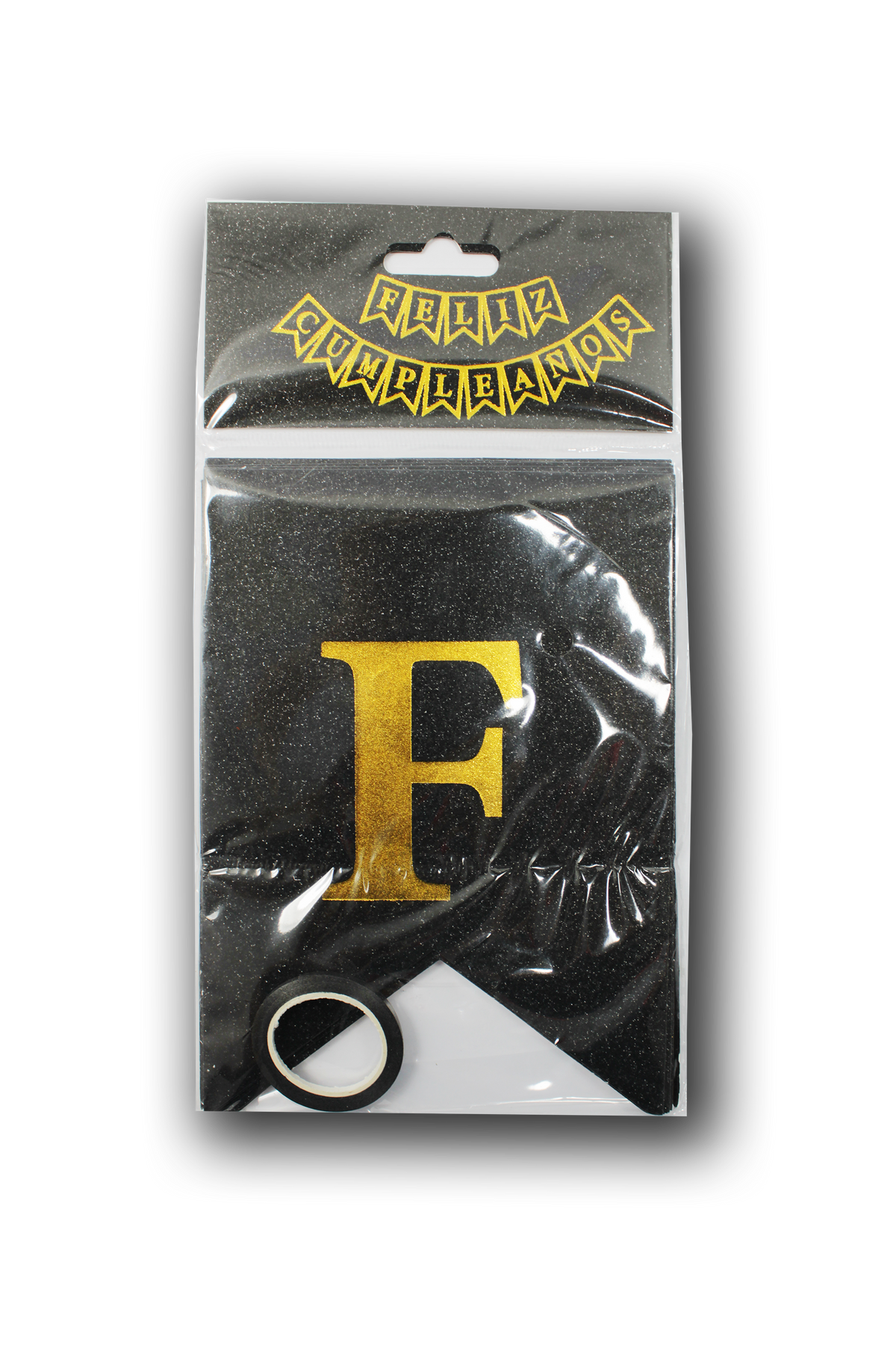 Banderín feliz cumpleaños negro escarcha