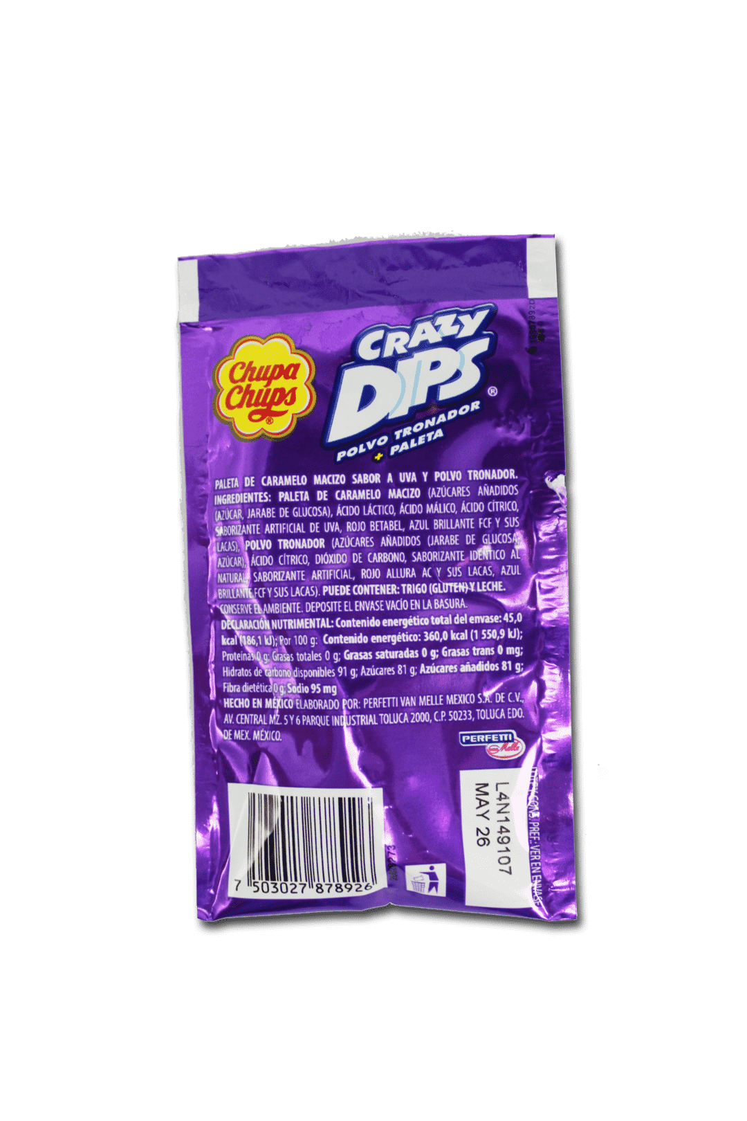 Paletas Crazy Dips tira sabor uva